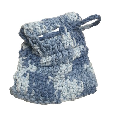 Hanging Soap Bag, Cotton Hand-Crocheted Soap Saver Bags, Eco-Friendly Bath Accessory, Reusable Soap Pouch, Blue Jeans Colored soap bag - image1